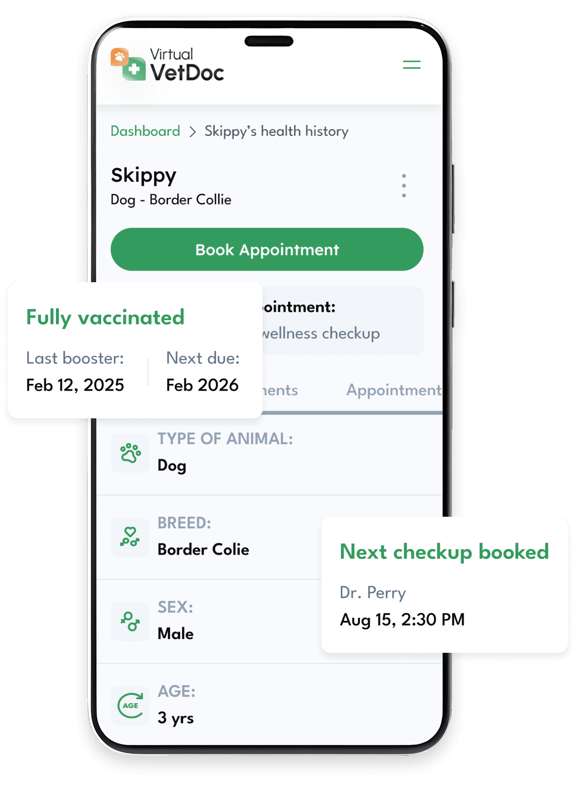 Pet health history dashboard